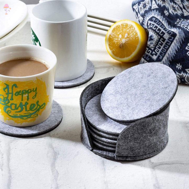 Ll Bộ 8 Đế Lót Ly Bằng Nỉ Màu Xám Nhạt / Xám Đậm Kèm Hộp Đựng