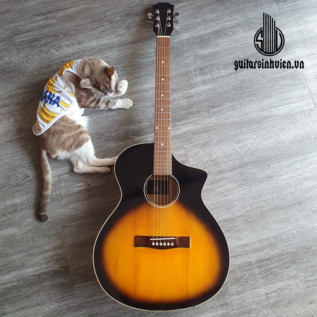 Đàn guitar acoustic có ty chống cong SV-A1 màu cam đen - Tặng 7 phụ kiện - Bảo hành 1 năm - Chuyên cho người mới tập