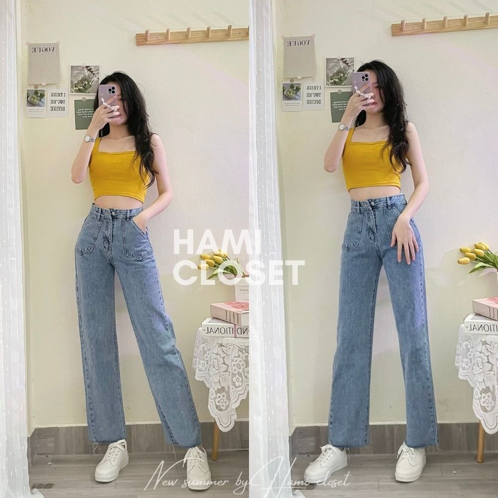 Quần jeans ống suông dáng culottes hai túi form dài mã 1602