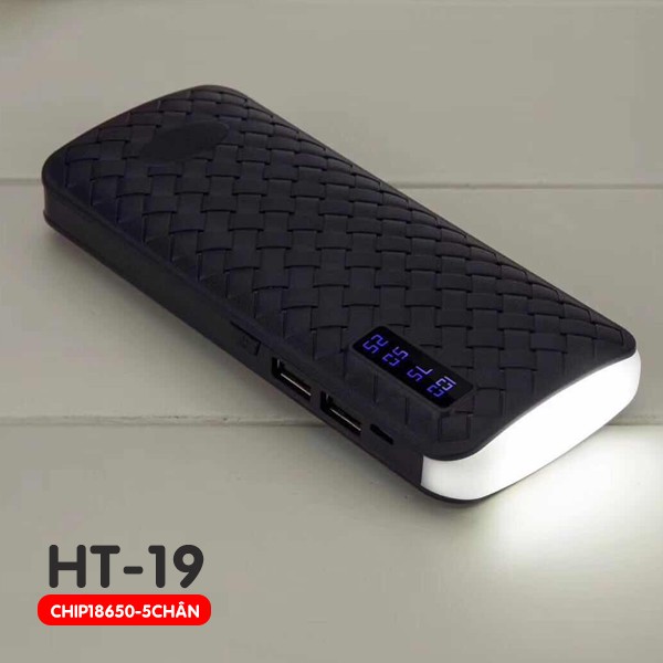 pin sạc dự phòng HT-19 Cát Thái vân da thời trang 10000mah, 2 cổng sạc, đèn led báo pin, cổng sạc micro