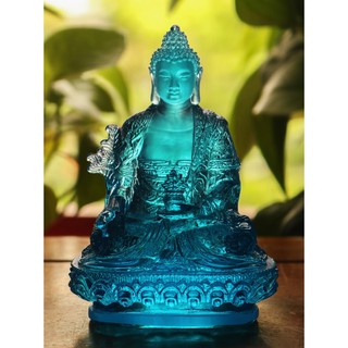 Tượng Phật Dược Sư Lưu Ly, Chất Liệu Kính Cổ, Cao 12cm