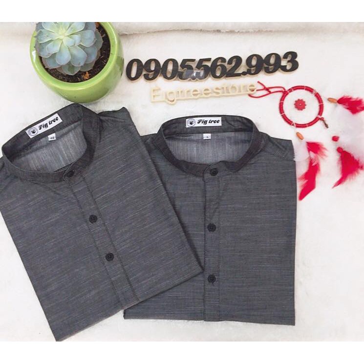 Áo cặp cổ trụ xì tai màu jean xám