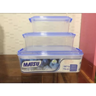 Bộ 3 Hộp Gài Matsu Trong Suốt 850ml - 1600ml - 3300ml. Hộp đựng thực phẩm an toàn