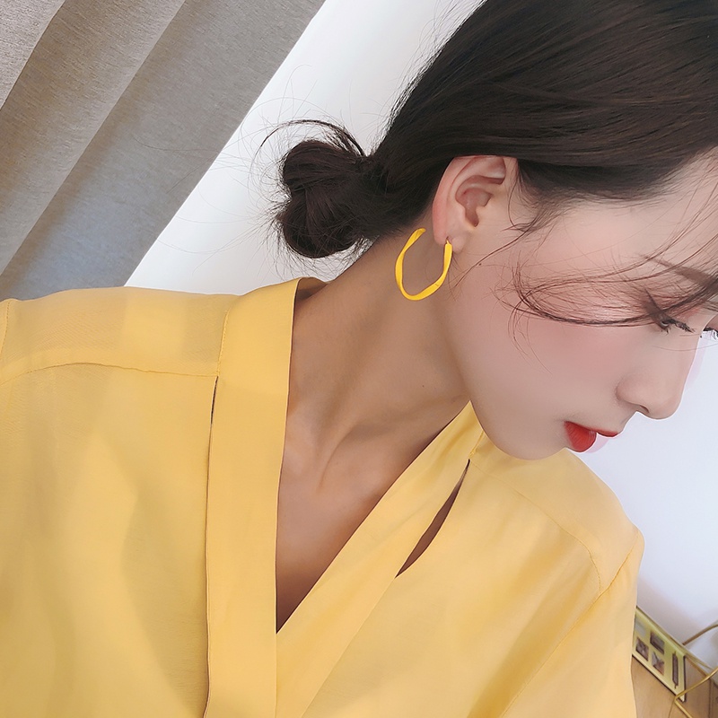 Khuyên tai tròn mạ bạc 925 phong cách đơn giản retro xinh xắn