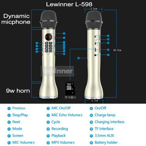 Micro không dây Karaoke kết nối Bluetooth  1  l598  1 PIN 3000MAH 9W TẶNG THÊM 1 PIN LÀ 2