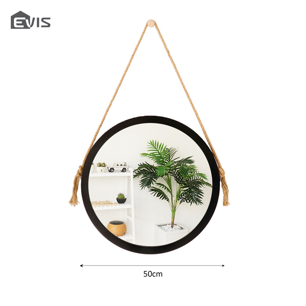 Gương Tròn Treo Tường Evis Home - Thiết Kế Dây Treo Sang Trọng - Đường Kính 50cm - Màu Đen