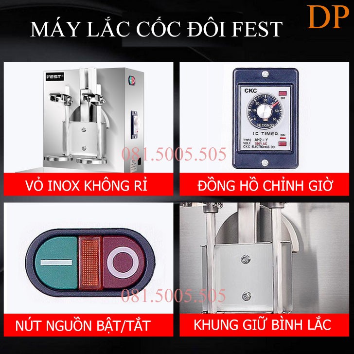 [Sỉ] Máy lắc cốc đôi FEST LJY 120 - Lắc đều trà sữa, trà chanh Tặng 2 bình lắc 700ml và Tặng 2 thìa bar 32cm