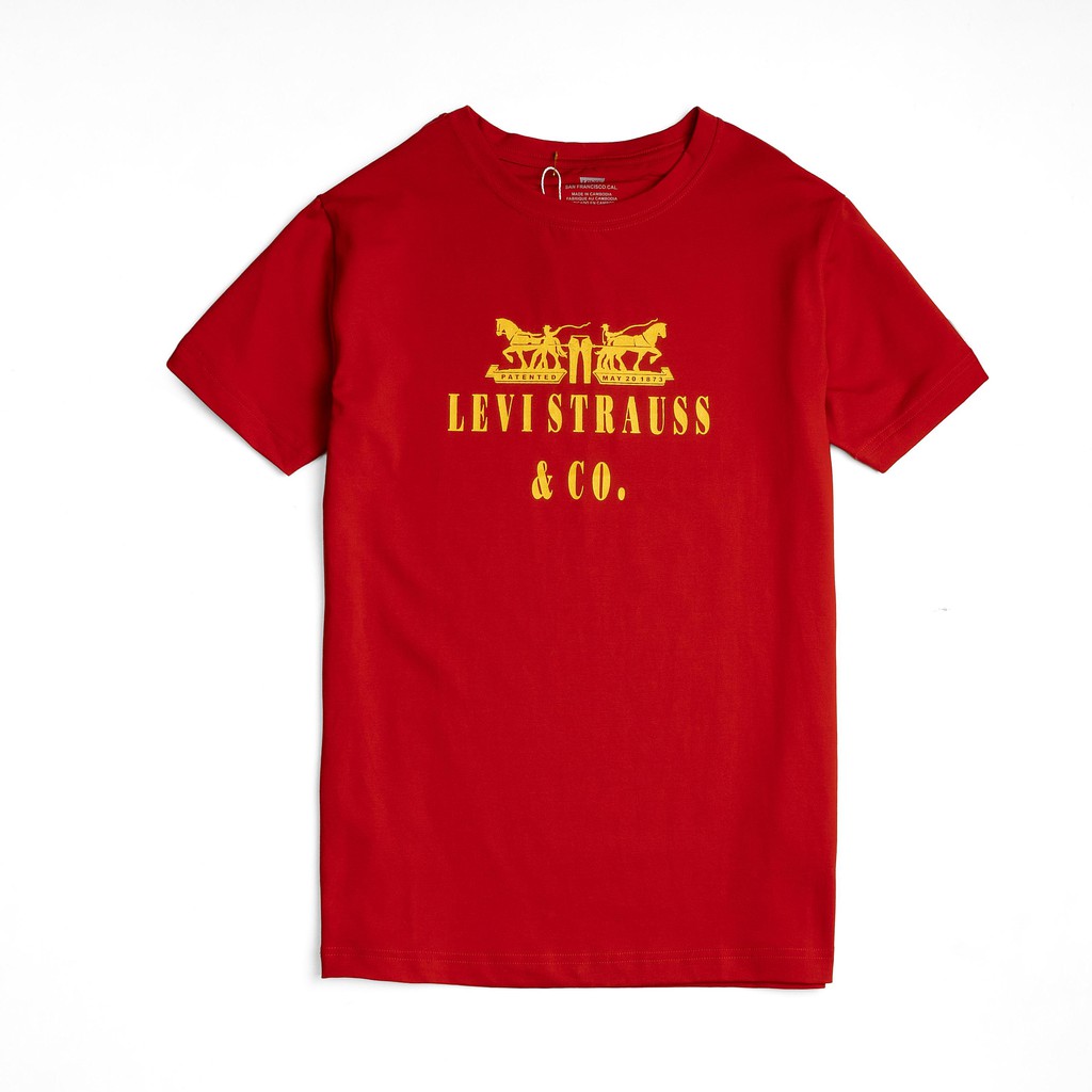Áo thun nam Levis xuất khẩu màu đỏ vải cotton chất lượng cao cấp - May Mắn Lộc Tài