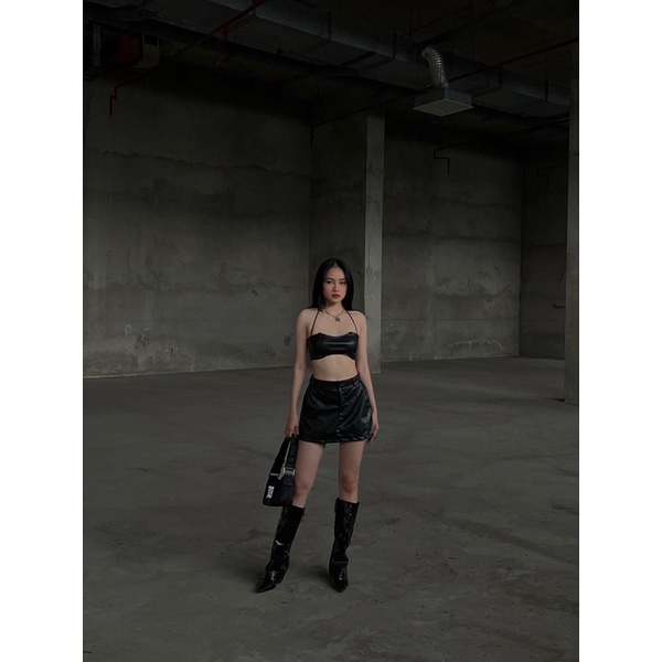 Coco Leather Set| Set chân váy da và bra da