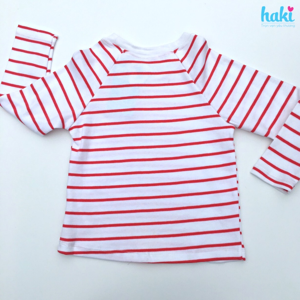 Áo cotton kẻ dài tay ranglan (3 màu) cho bé trai bé gái HAKI