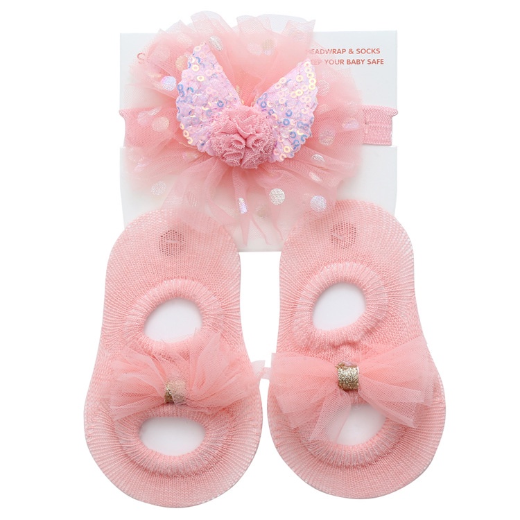 Vớ Bé Gái Sơ Sinh Từ 0-1 Tuổi Màu Sắc Kẹo Ngọt + Băng Đô Nơ