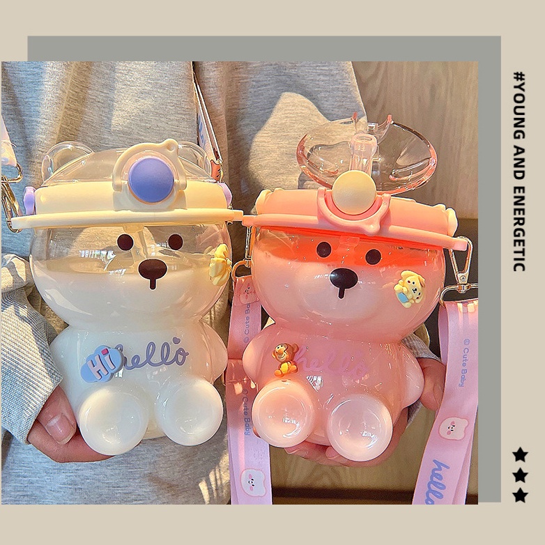 Bình đựng nước cute hình hoạt hình dễ thương dung tích 1000ml, bình nước cho bé hình gấu