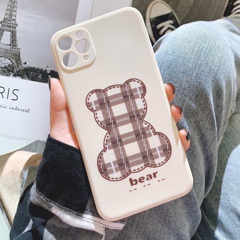 Ốp lưng iphone hình gấu bear caro lv chống sốc cạnh vuông bảo vệ camera 7plus/8plus/x/xs/xsmax/11/12/13/14/pro/promax