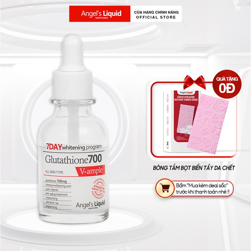 Serum dưỡng trắng làm đều màu da Angel Liquid 7 Day Whitening Program Glutathione 700 V-Ample 30ml