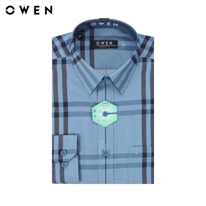 Áo sơ mi dài tay Nam Owen Bạc hà Regular Fit Xanh ghi đen jacquard trắng - AR22641DT