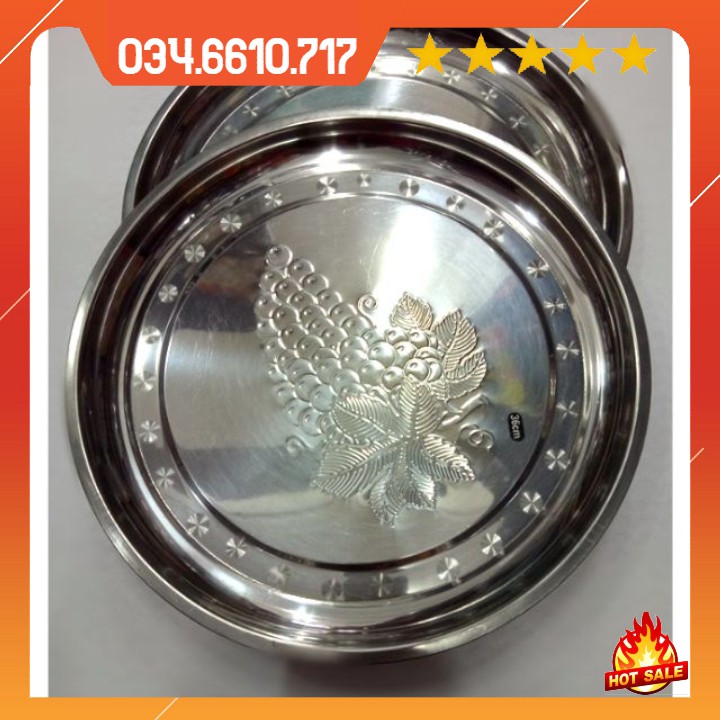 1 khay inox tròn 36cm (họa tiết ngẫu nhiên)