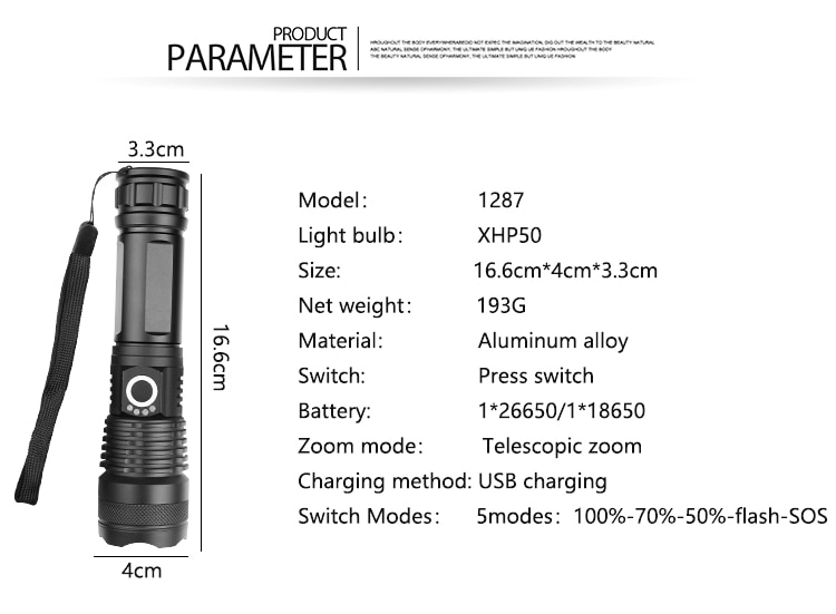 Đèn pin Xhp90.2 Xhp50 siêu sáng cổng sạc USB