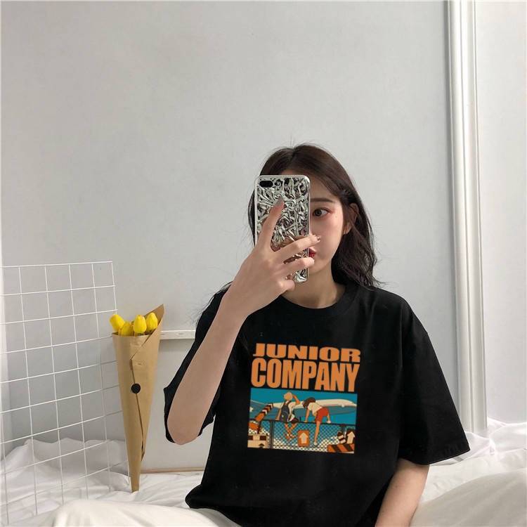Women's Round Collar Summer Schoolgirl Korean Version Printed Removable Short Sleeve T-shirt Simple