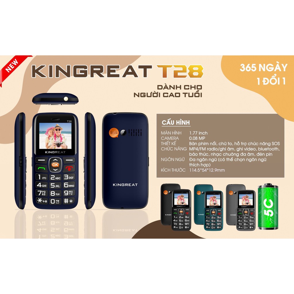Điện thoại Kingreat T28 - Loa to - 2 sim - Hàng chính hãng - Bảo hành 12 tháng