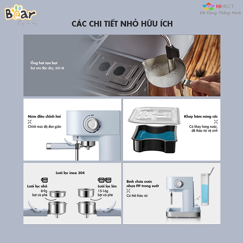 Máy Pha Cà Phê Espresso Mini Tự Động Tạo Bọt Sữa Cafe 6 Công Thức Khác Nhau Bear CF-B15V1- HiMect