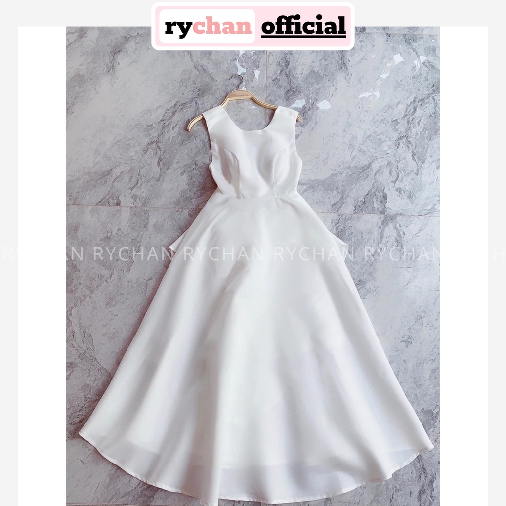 Đầm Trắng Xòe Hai Dây Đi Biển Hở Lưng Có Lót Trong  - DX986