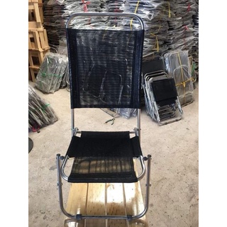 Ghế cafe khung inox , ghế xếp vải bố đen lưng cao