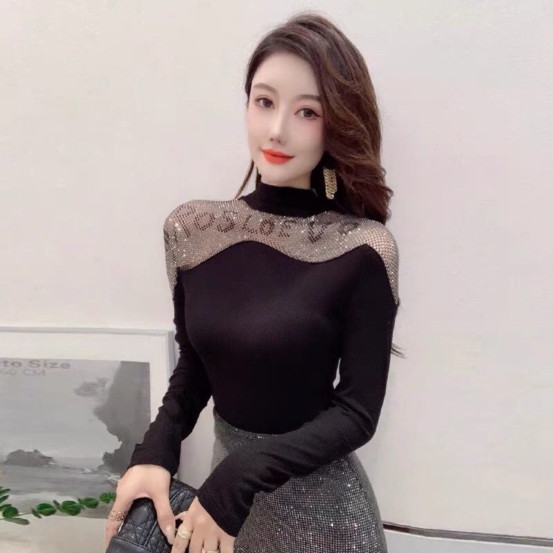 Áo thun tay dài hở vai dáng ôm in chữ phong cách Châu Âu thời trang thu đông cho nữ 2021 September 25]