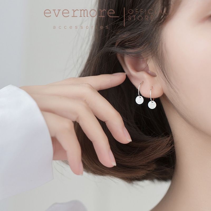 Bông tai bạc EVERMORE, khuyên tai thả tròn trơn bạc ý 925, phong cách thanh lịch, minimalism - H036