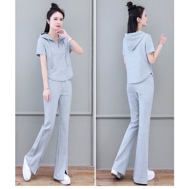 Set Đồ Thể Thao Có Áo Hoodie Tay Ngắn Thời Trang Mùa Hè Cho Nữ