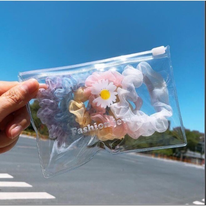 Túi 5 Chun buộc tóc nữ, Cột tóc nữ cực đẹp set 5 cái có kèm túi đựng