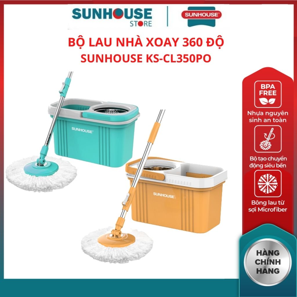 Cây lau nhà thông minh xoay 360 độ KS-CL350PO KS-MO350L SUNHOUSE tự vắt lồng vắt chuyển động nhẹ nhàng dễ sử dụng