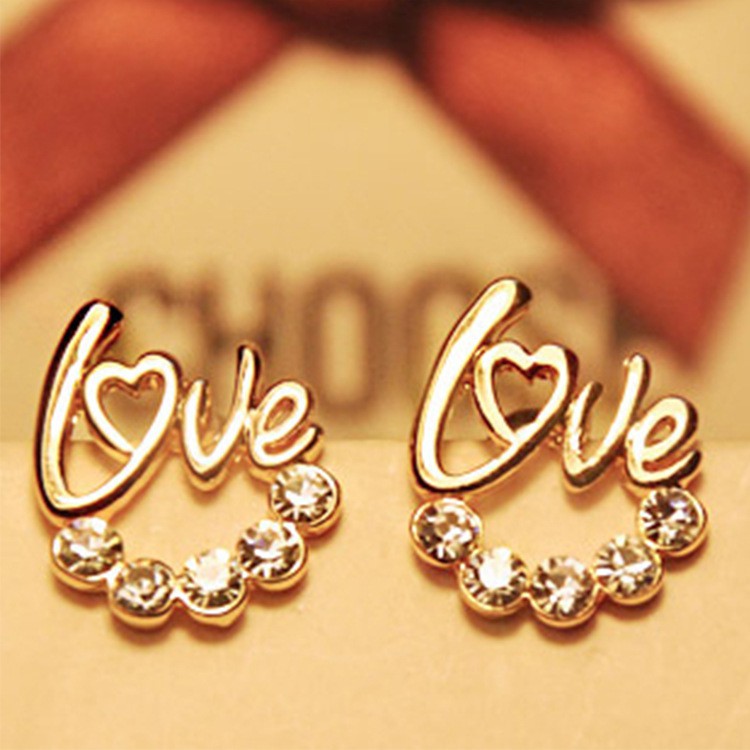 Bông Tai Nữ Chữ LOVE Sang Chảnh, Khuyên tai Nữ Lấp Lánh