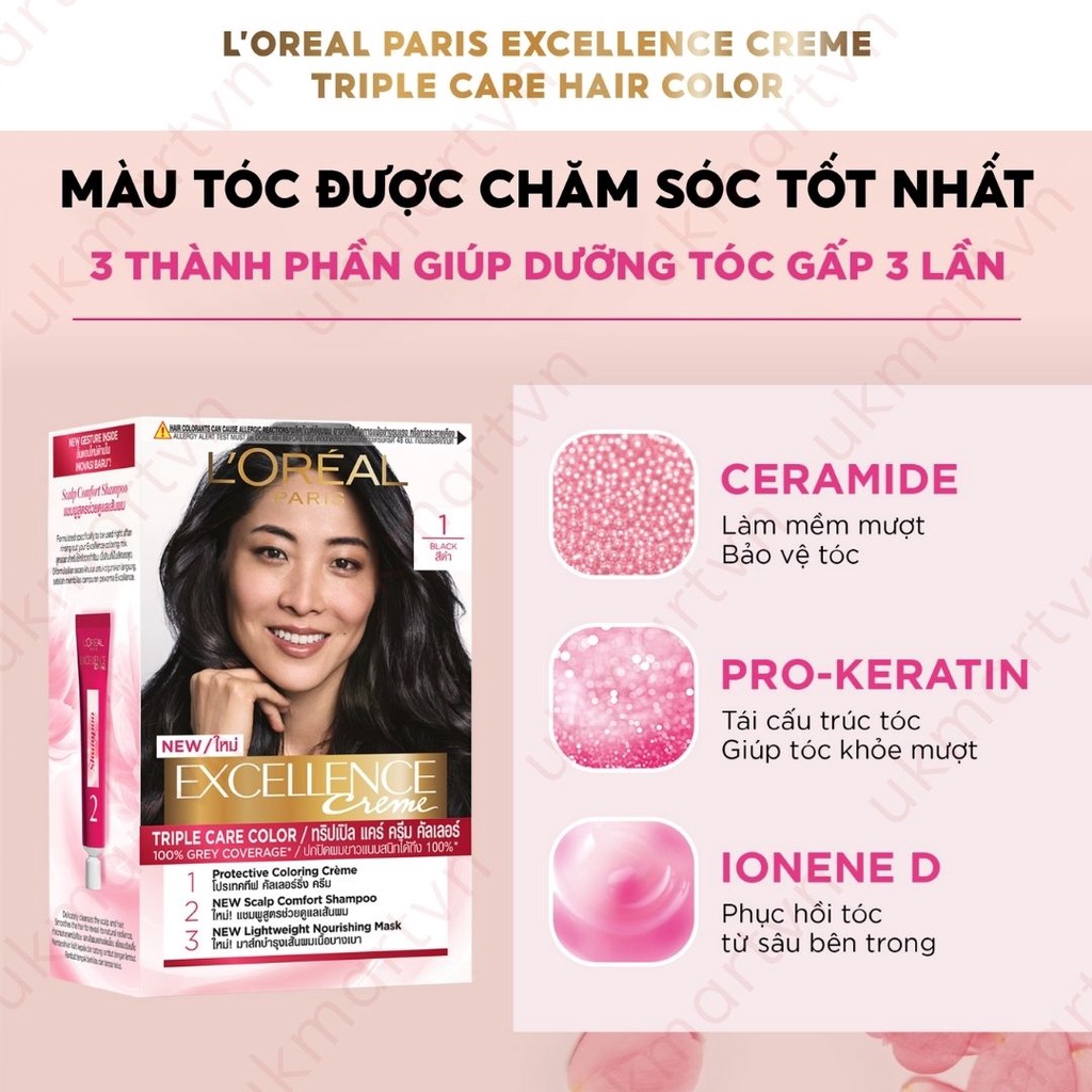 Thuốc Nhuộm Tóc Loreal Phủ Bạc Đủ Màu L'Oreal Paris Excellence Fashion Dưỡng Tóc &amp; L'Oreal Paris Excellence Crème