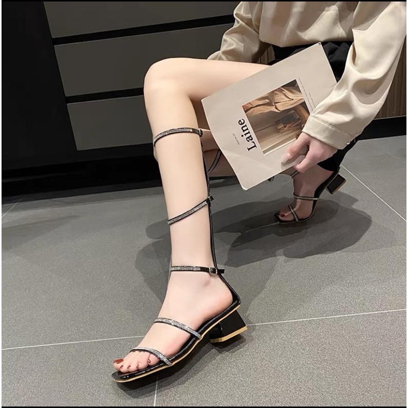 Order _ Sandal dài khoá sau quai đính đá nhân tạo siêu xinh