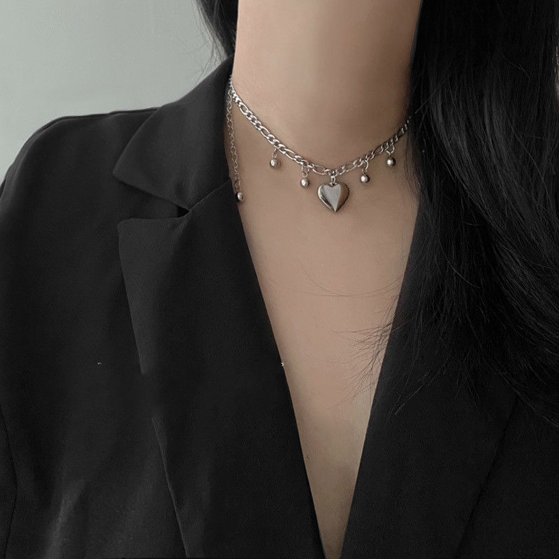 Vòng cổ choker bằng thép titan không phai màu mặt hình trái tim phong cách cá tính 22514