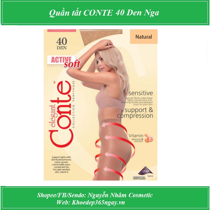 Quần Tất ELEGANT CONTE ACTIVE 40 DEN siêu bền không rách xước, mềm mịn và tôn dáng