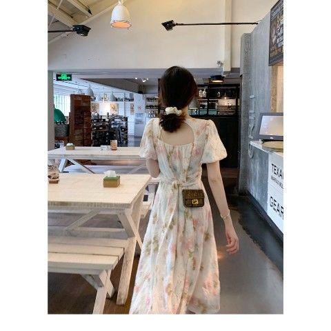 Đầm Maxi Ngắn Tay Hở Lưng Họa Tiết Hoa Xinh Xắn Dành Cho Nữ / Size S-2Xl | BigBuy360 - bigbuy360.vn