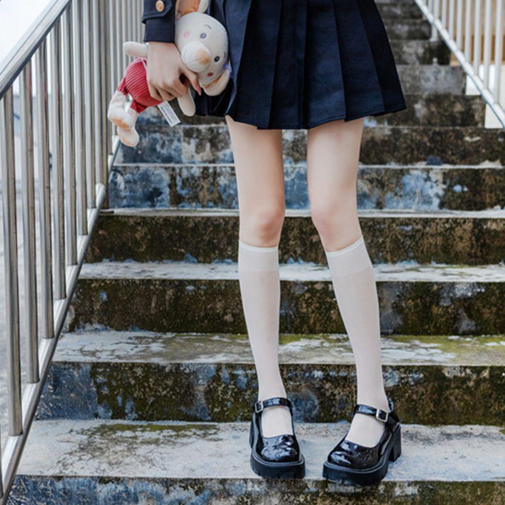 Tất Bắp Chân Màu Trơn Thiết Kế Thời Trang Ngọt Ngào Cho Nữ