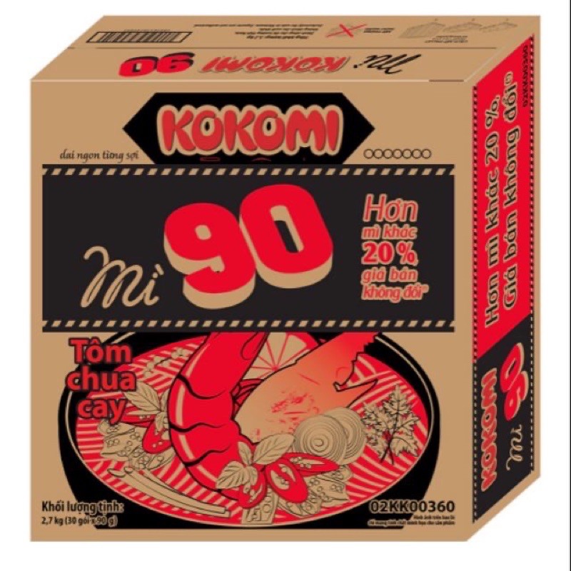 Thùng mì tôm kokomi 90gram 30gói