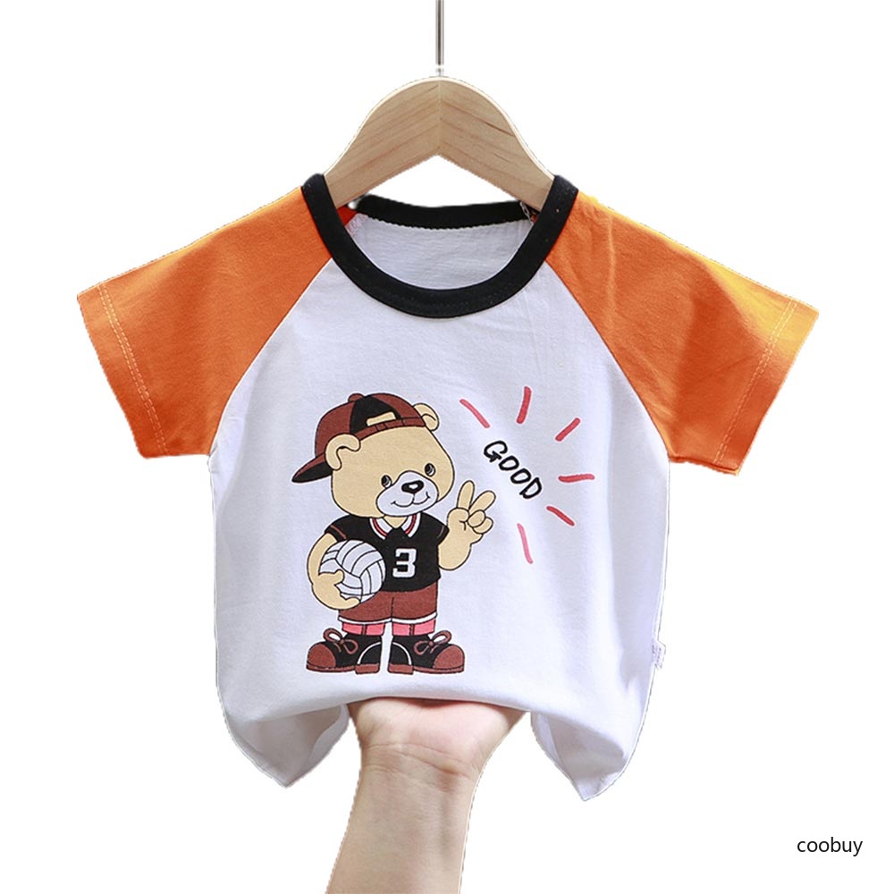 COD Set Áo Thun Tay Ngắn &amp; Quần Short Họa Tiết Hoạt Hình Cho Bé CO