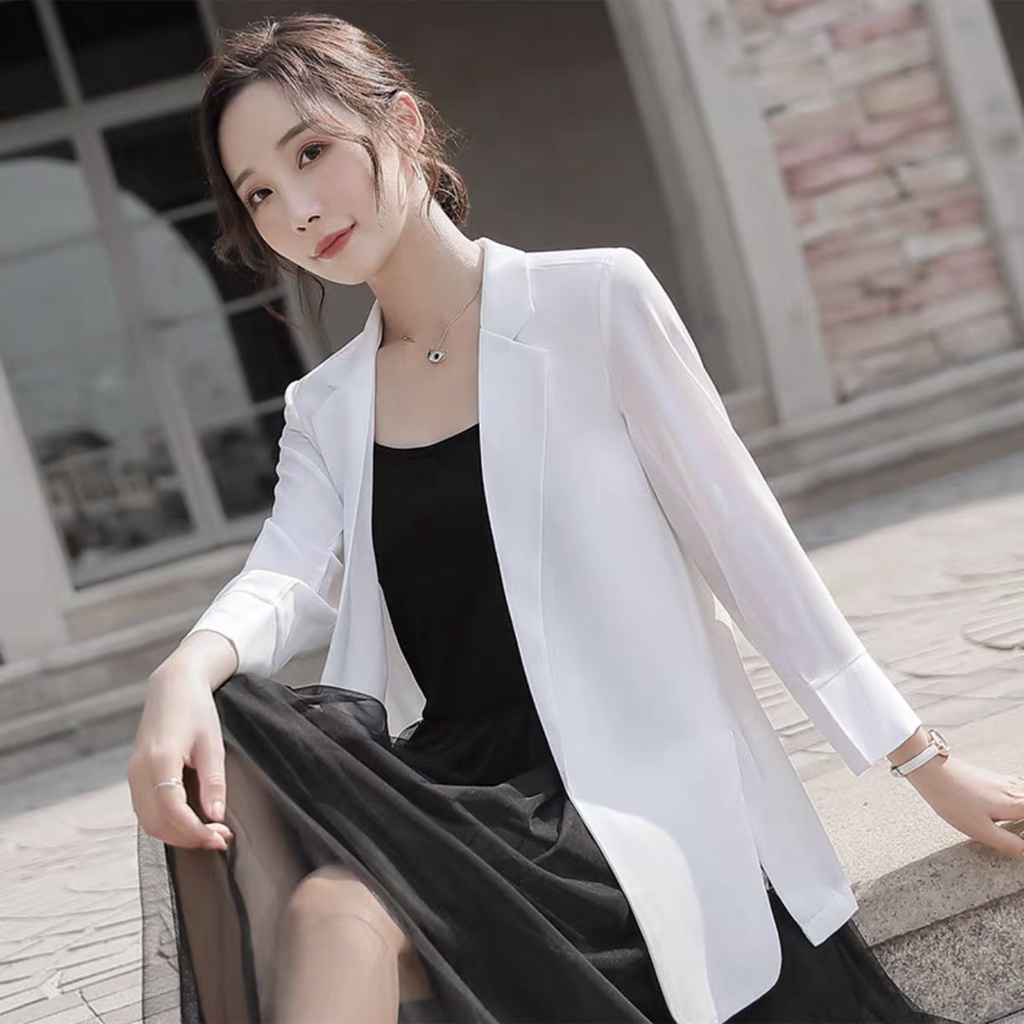 Áo Khoác Vest Vải Voan Tay Dài Dáng Rộng Chống Nắng Kiểu Hàn Quốc Thời Trang Mùa Hè Cho Nữ