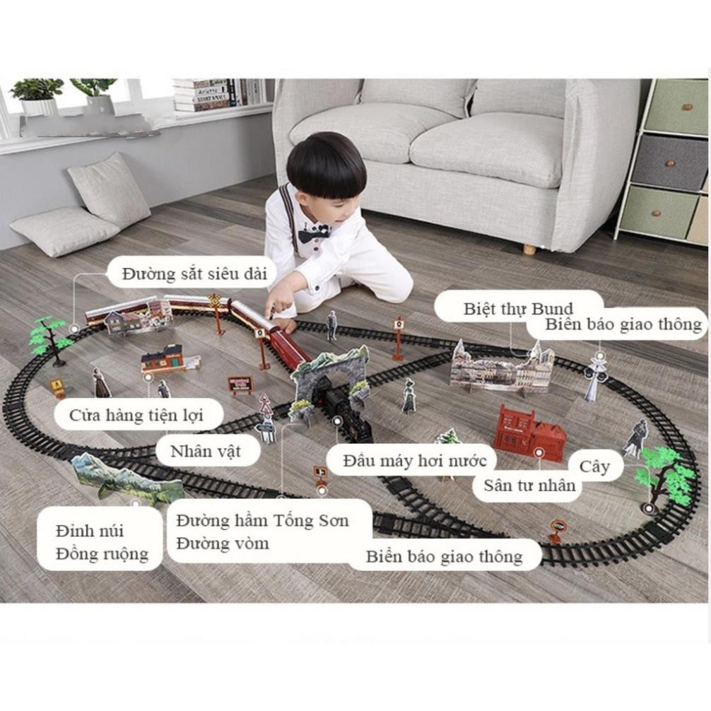 Bộ đồ chơi lắp ráp xe lửa có Hiệu ứng ánh sáng âm thanh Hơi nước và khói - 181x78cm