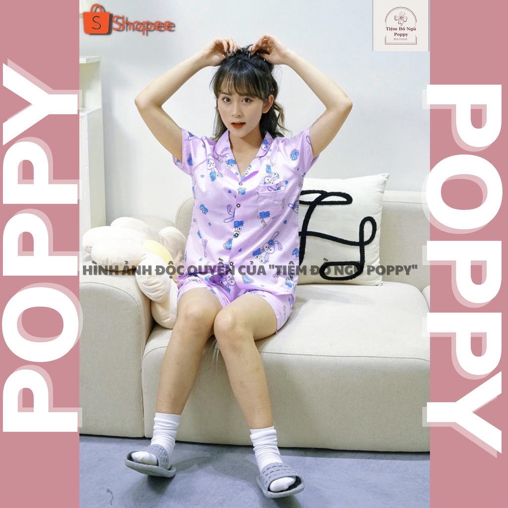 Đồ bộ pyjama quần đùi hoạt hình chất liệu kate thái Pyjama nữ đẹp bộ ngủ nữ cộc tay  POPPY cộc đùi