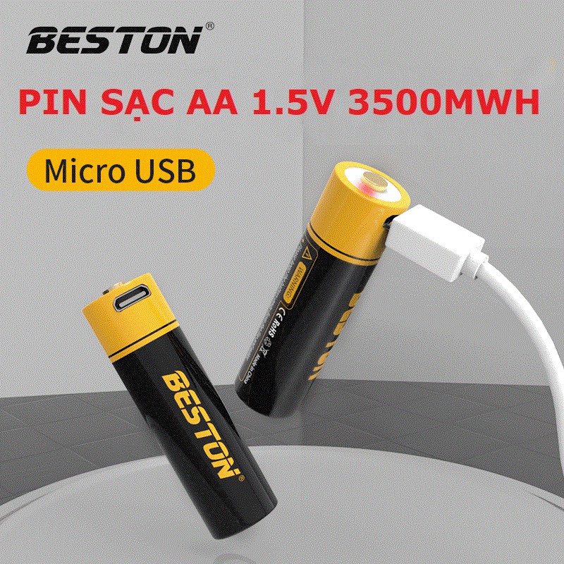 Pin tiểu sạc AA Beston 1.5V 3500mWh cao cấp sạc nhanh trực tiếp bằng cổng micro USB không cần bộ sạc