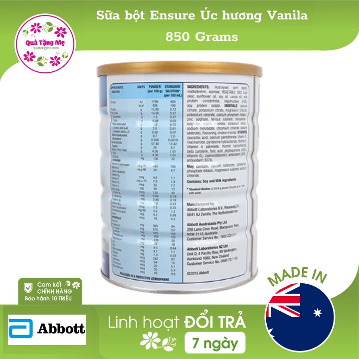 Combo 2 Sữa Bột Ensure hương Vanila 850 Grams Úc