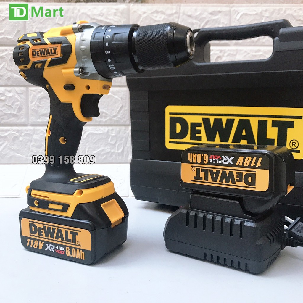 Máy khoan Pin DEWALT 118V KHÔNG CHỔI THAN, 100% DÂY ĐỒNG, 3 CHỨC NĂNG, TẶNG MŨI KHOAN, VÍT