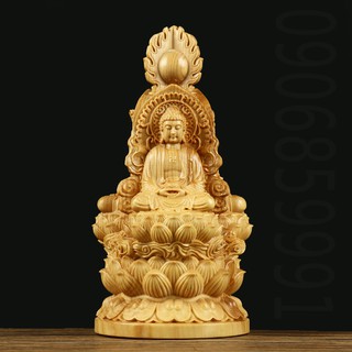 Tượng gỗ Tây Phương Tam Thánh khắc 3 mặt   (Địa Tạng - A Di Đà - Quán Thế Âm)