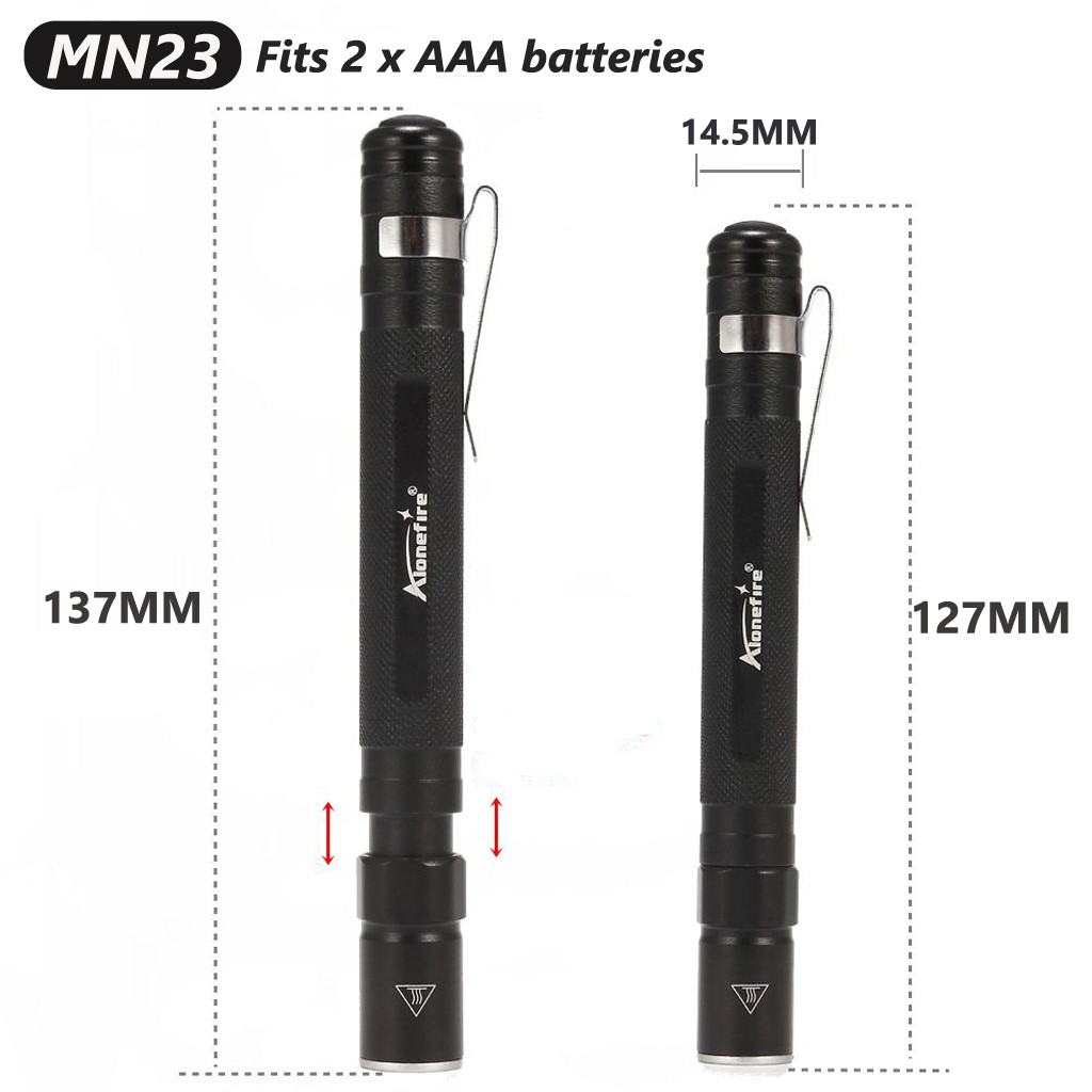 Đèn pin ALONEFIRE MN23/ MN22 LED mini bỏ túi hợp kim nhôm dùng pin AAA tiện lợi