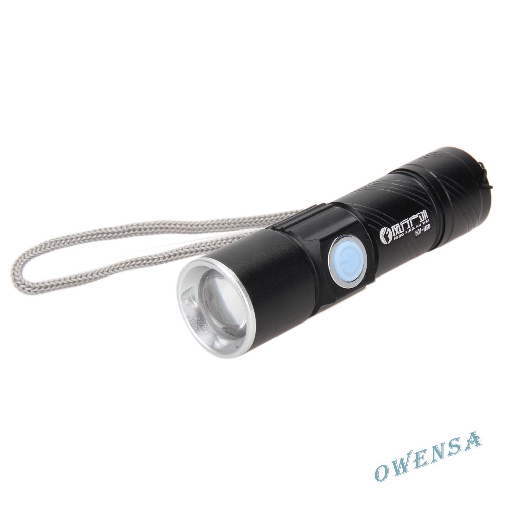 owen}800LM CREE LED Torch Zoomable Waterproof USB Rechargeable Flashlight Torch