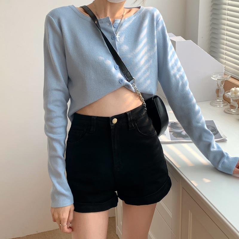 Quần Short Denim Ống Đứng Ôm Dáng Co Giãn Thời Trang Mùa Hè Cho Nữ